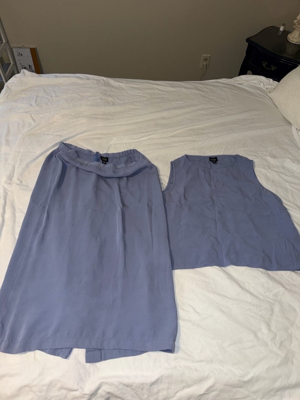Two-Piece Eileen Fisher Cornflower Blue Skirt and Sleeveless Top Set - Picture 2 of 7